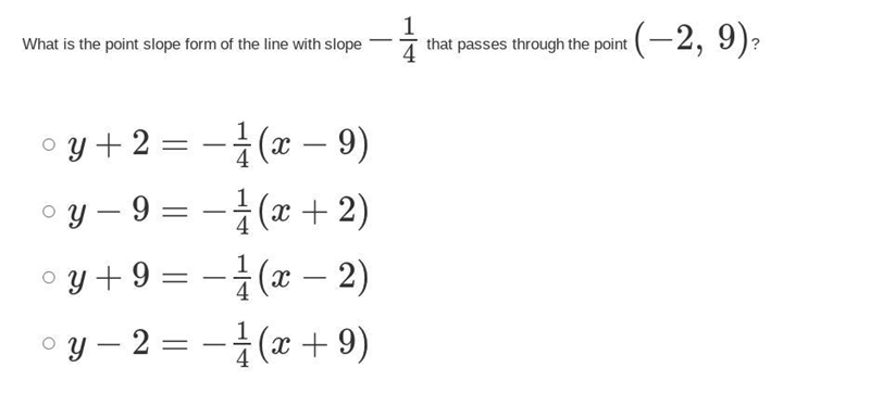 What is the point slope form of the line with slope −14 that passes through the point-example-1