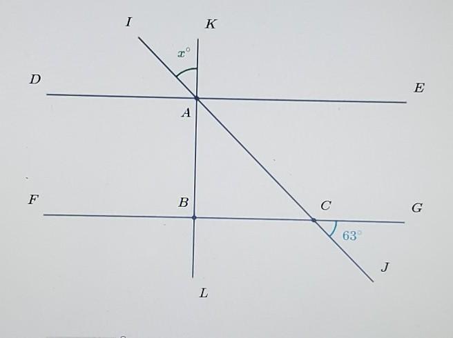 HELP ME ASAP In the following diagram overline DE || overline FG and overline KL perp-example-1