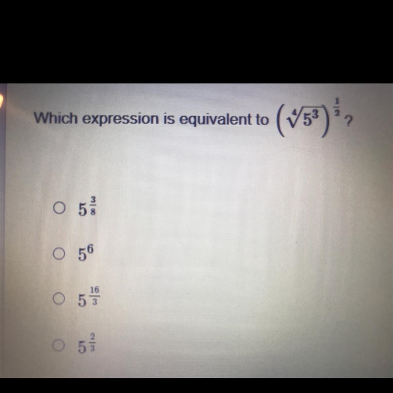 Which expression is equivalent to (4 square root 5 to the power of 3) to the power-example-1