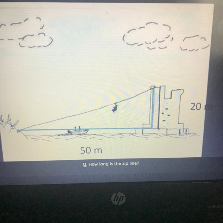 How long is the zip line A)√70 B)√2900 C)70 D)2900-example-1