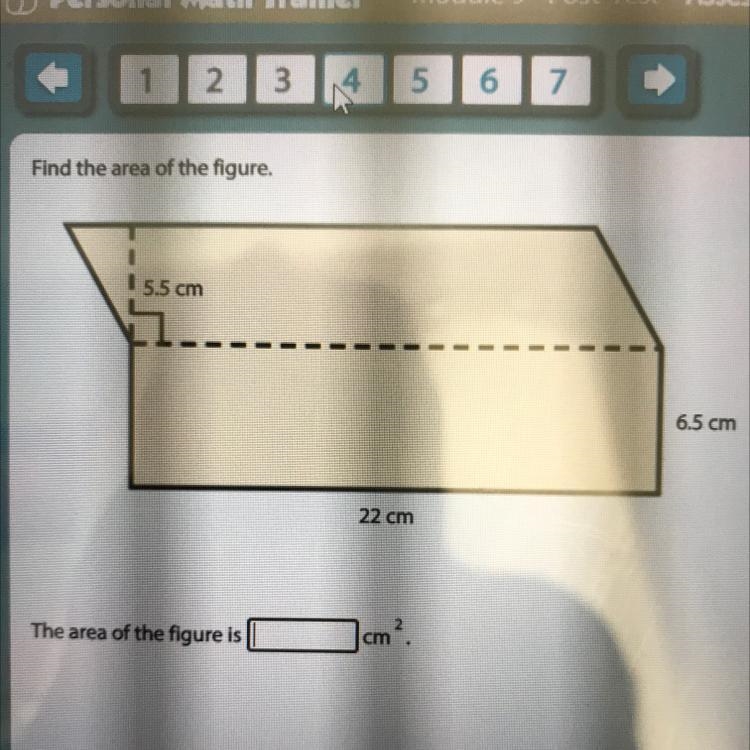 Find the area of the figure. 5.5 cm 6.5 cm 22 cm The area of the figure is-example-1