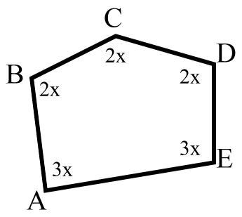 Determine the measure of the interior angle at vertex E. A. 135 B. 45 C. 225 D. 75-example-1