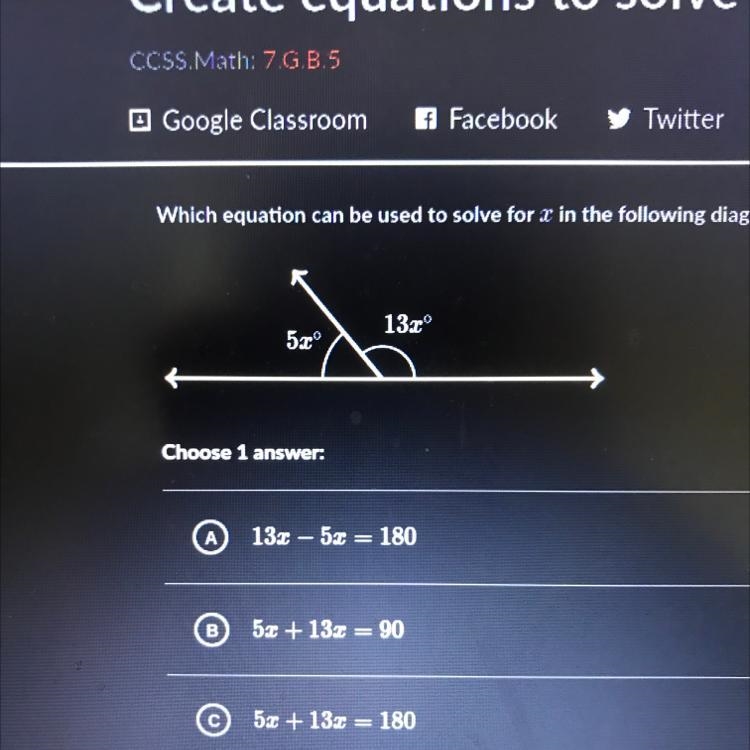 Which equation can be used to solve for X in the following diagram choose one answer-example-1