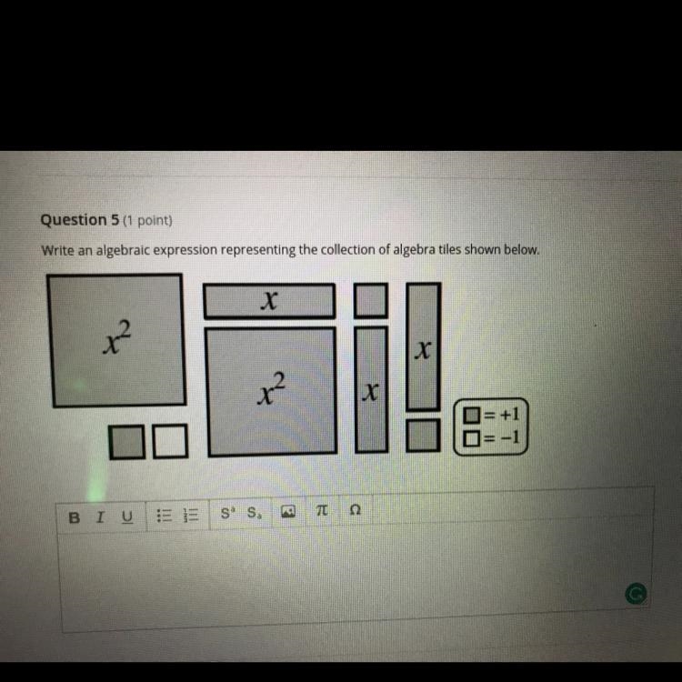 Write an algebraic expression representing the collection of algebra tiles shown below-example-1