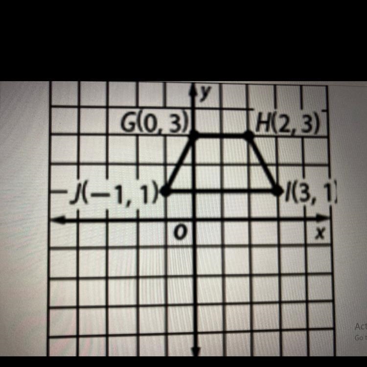 Determine the coordinate of G if the figure is translated 3 units left and 4 units-example-1