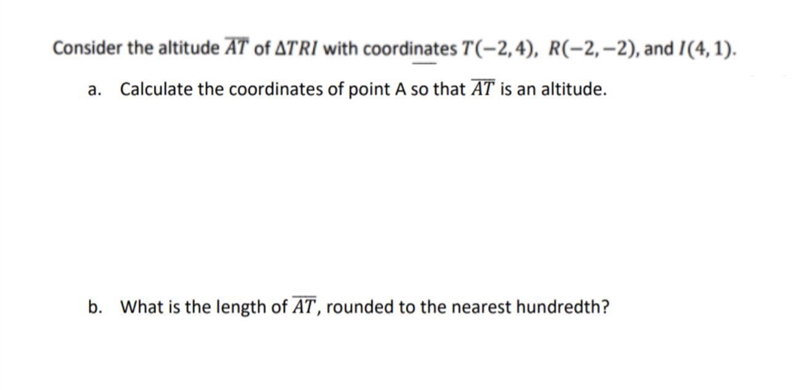 Help please! how do I calculate the coordinates of point a so that at is an altitude-example-1