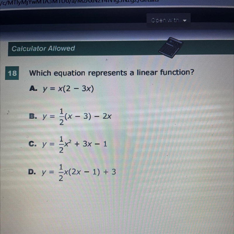 Which equation represents a linear function?-example-1