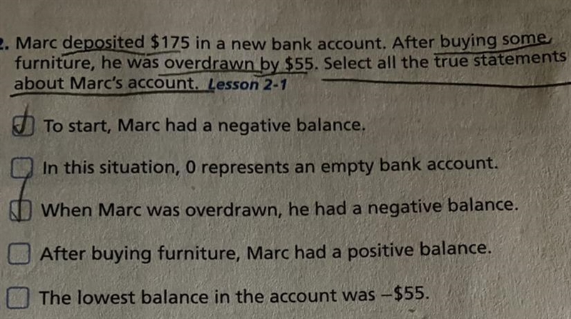 Answer all the true statements about Marc’s account.-example-1