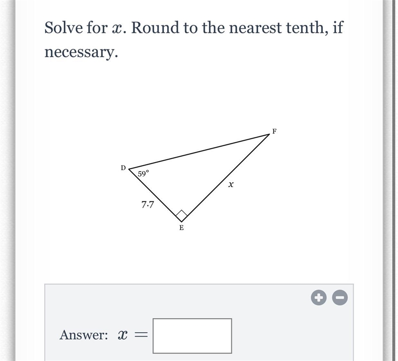 Please Help Me! Solve for x. Round to the nearest tenth if necessary.-example-1