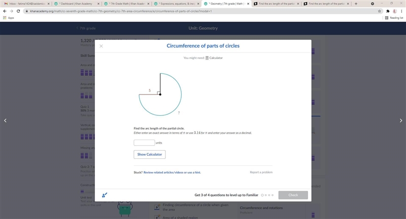 Find the arc length of the partial circle.-example-1