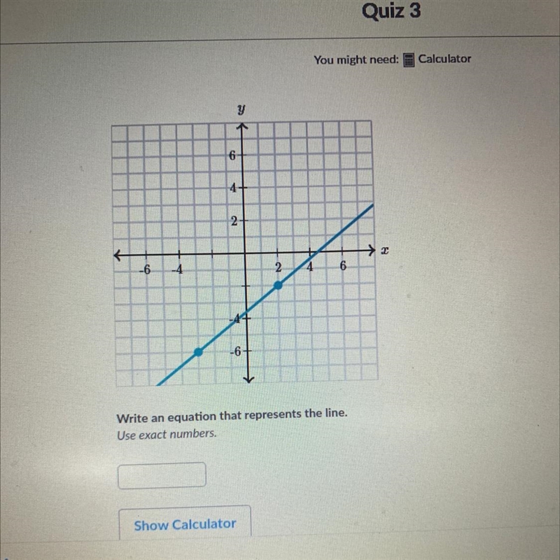 Write an equation that represents the line. Use exact numbers.-example-1