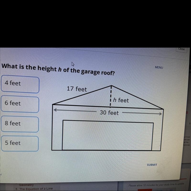 What is the height h of the garage roof?-example-1