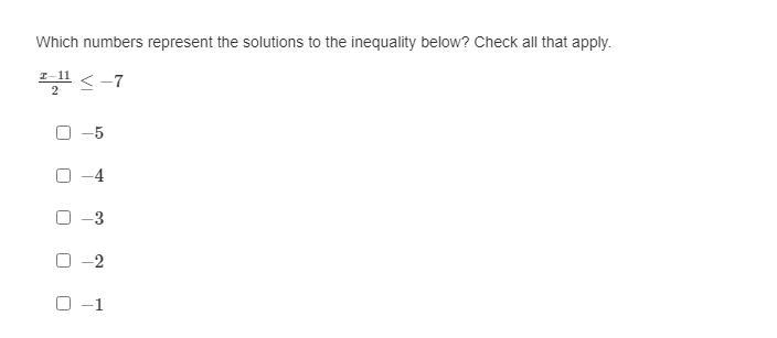 Which numbers represent the solutions to the inequality below? Check all that apply-example-1