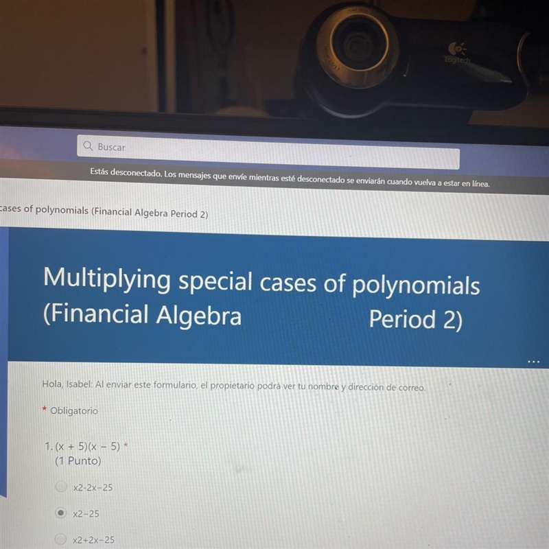 Multiplying special cases of polynomials 1. (x + 5)(x − 5) a) x2-2x−25 b) x2−25 c-example-1