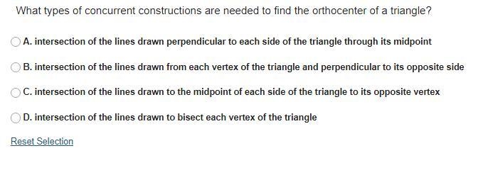 What types of concurrent constructions are needed to find the orthocenter of a triangle-example-1