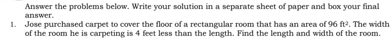 Jose purchased carpet to cover the floor of a rectangular room that has an area of-example-1