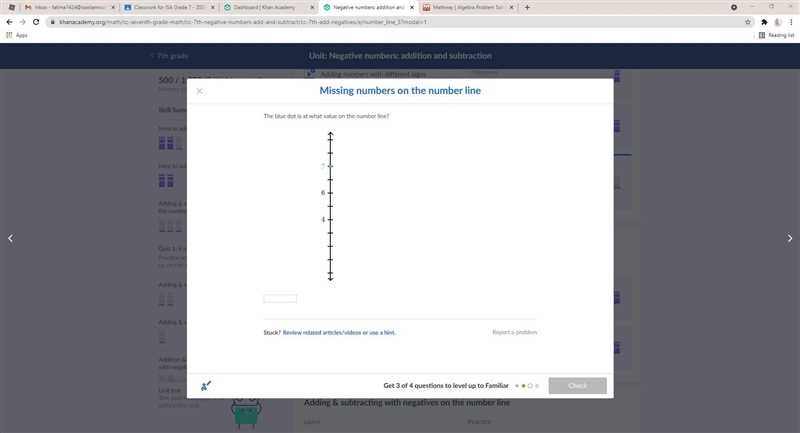 The blue dot is at what value on the number line?-example-1