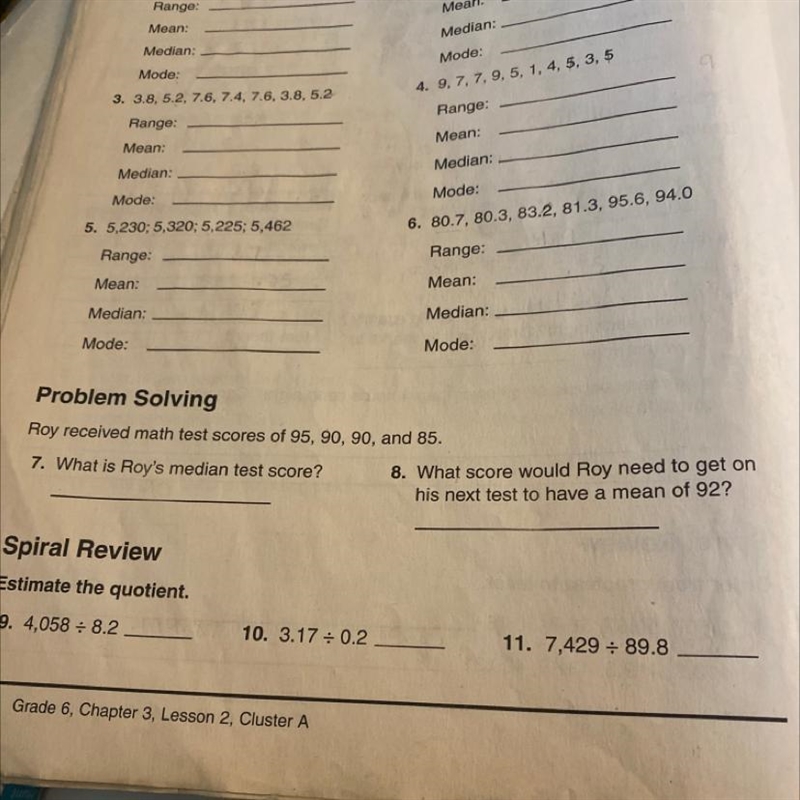 Roy received math test scores of 05, 90, 90, and 85. 7. What is Roy's median test-example-1