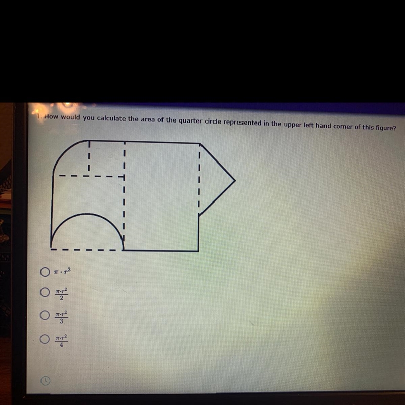 How would you calculate the area of the quarter circle represented in the upper left-example-1