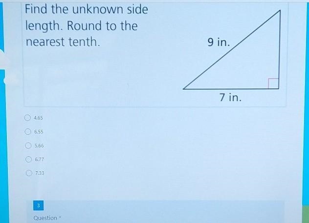 Find the unknown side length. round to the nearest tenth. A.4.65 B. 6.55 C. 5.66 D-example-1