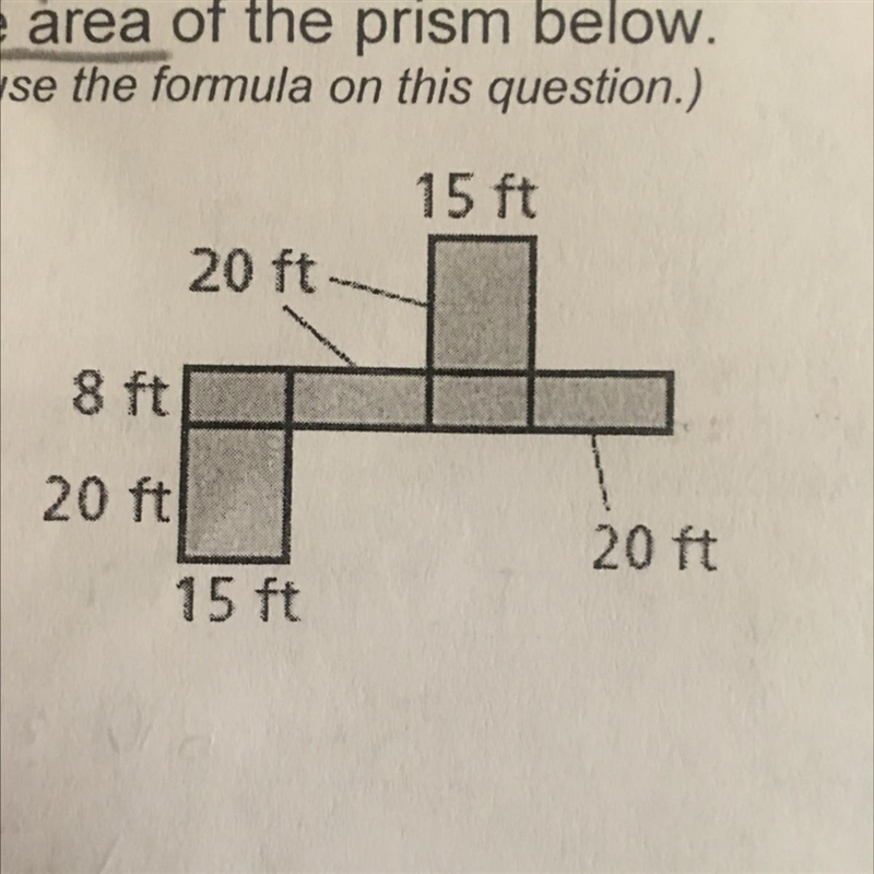 ISA 5. Find the surface area of the prism below. (You do not have to use the formula-example-1