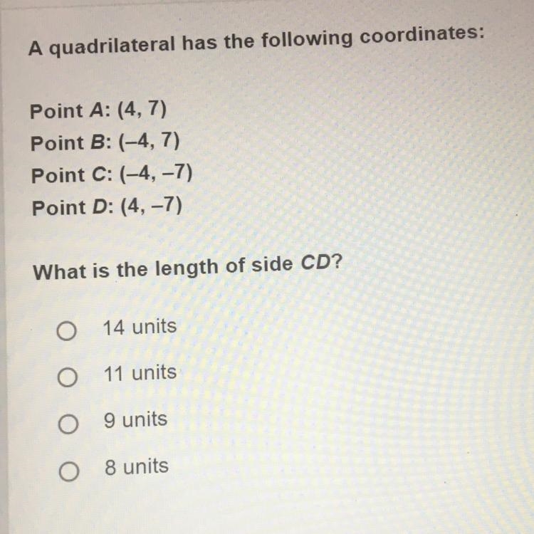 A quadrilateral has the following coordinates: Point A: (4,7) Point B: (-4,7) Point-example-1