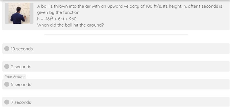 A ball is thrown into the air with an upward velocity of 100 ft/s. Its height, h, after-example-1