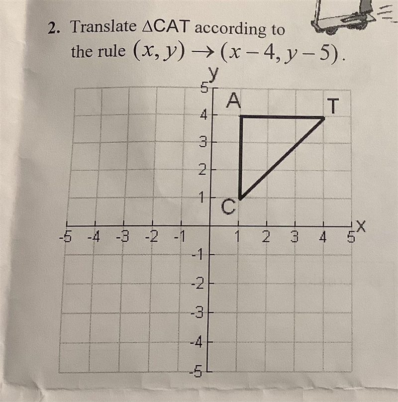 Translate Triangle CAT according to the rule ( x, y ) -> ( x - 4, y - 5 ).-example-1