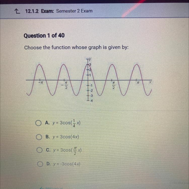 Question 1 of 40 Choose the function whose graph is given by:-example-1