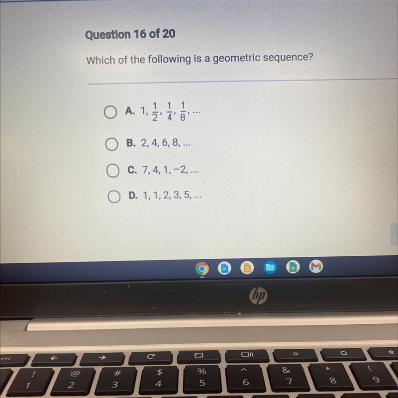 Which of the following is a geometric sequence?-example-1