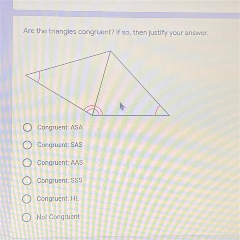 Are the triangles congruent? If so, then justify your answer. Congruent: ASA Congruent-example-1