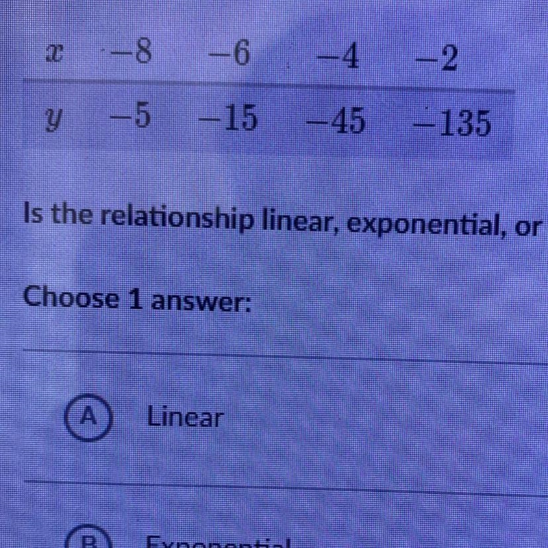 Is the relationship linear exponential or neither-example-1