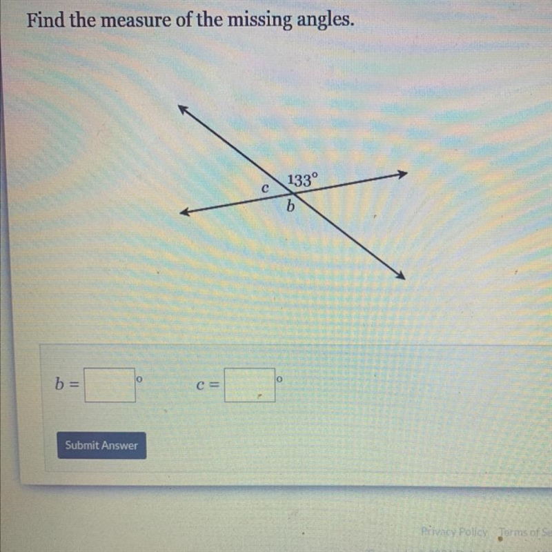 Find the measure of the missing angles. 133° b = C=-example-1