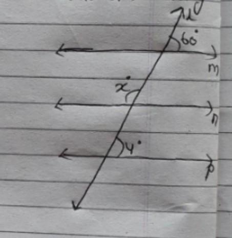 In the adjoining figure, m||n||p and l is a transverse , find the value of x and y-example-1