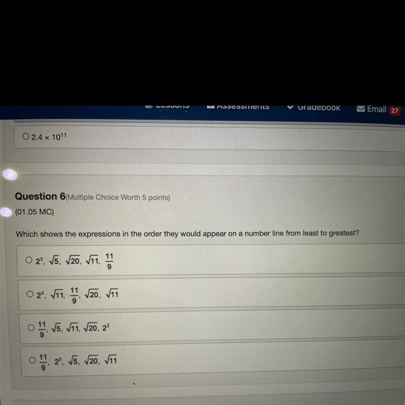 PLEASE HELP FASTTT which shows the expressions in the order they would appear on a-example-1