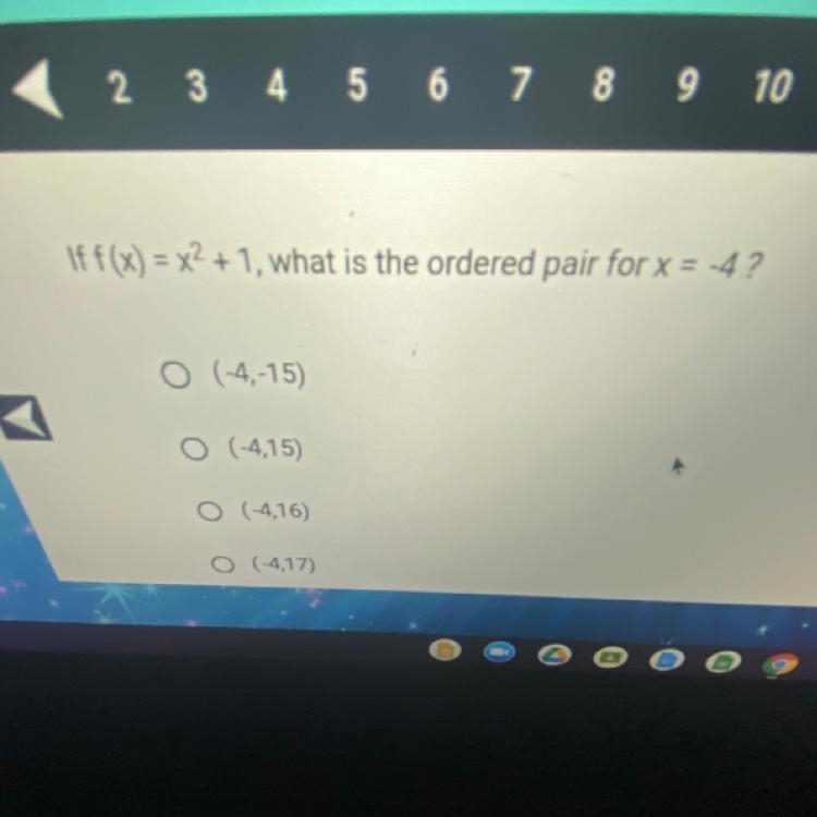 If f(x) = x2 + 1, what is the ordered pair for x = -4.?-example-1