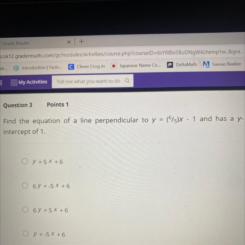 Find the equation of a line perpendicular to y = (75)x - 1 and has a y- intercept-example-1