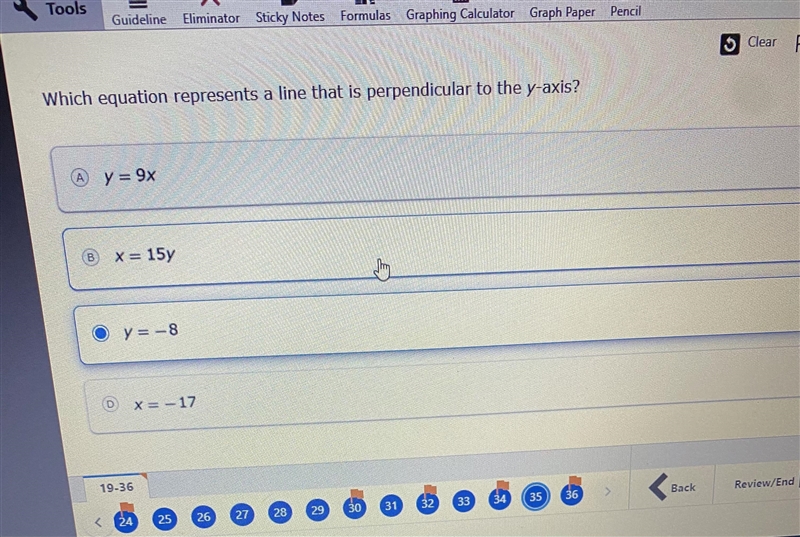 Which equation represents a line that is perpendicular to the y-axis?-example-1