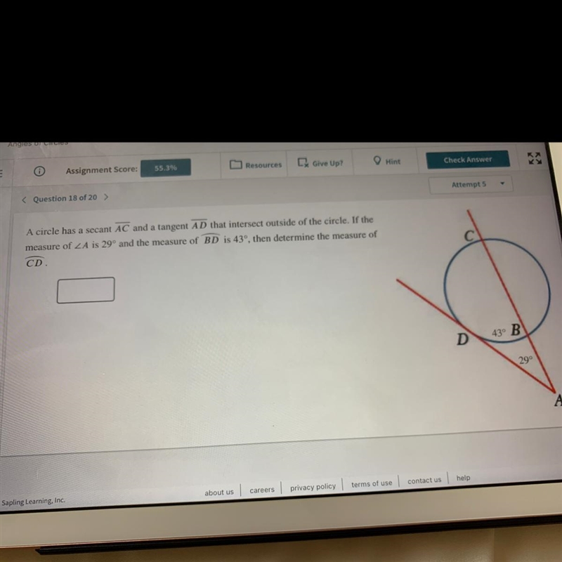 A circle has a secant AC and a tangent AD that intersect outside of the circle. If-example-1