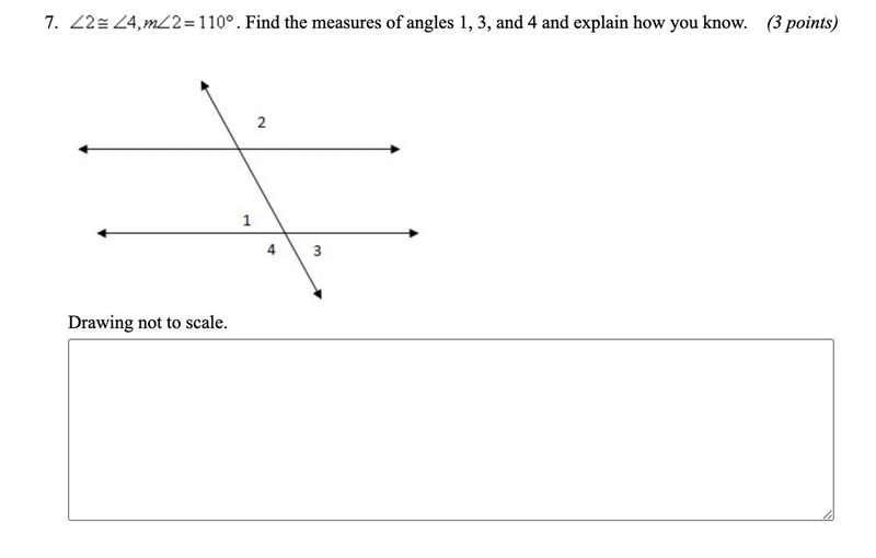 ∠2≅∠4, m∠2=110°. Find the measures of angles 1, 3, and 4 and explain how you know-example-1