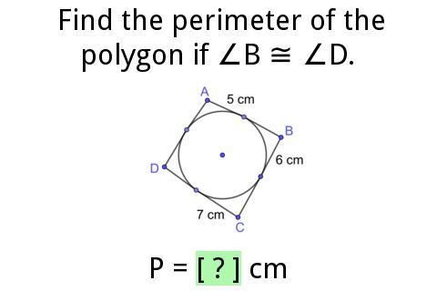 Find the perimeter of the polygon if 5 cm 6 cm 7 cm P = ? Cm-example-1