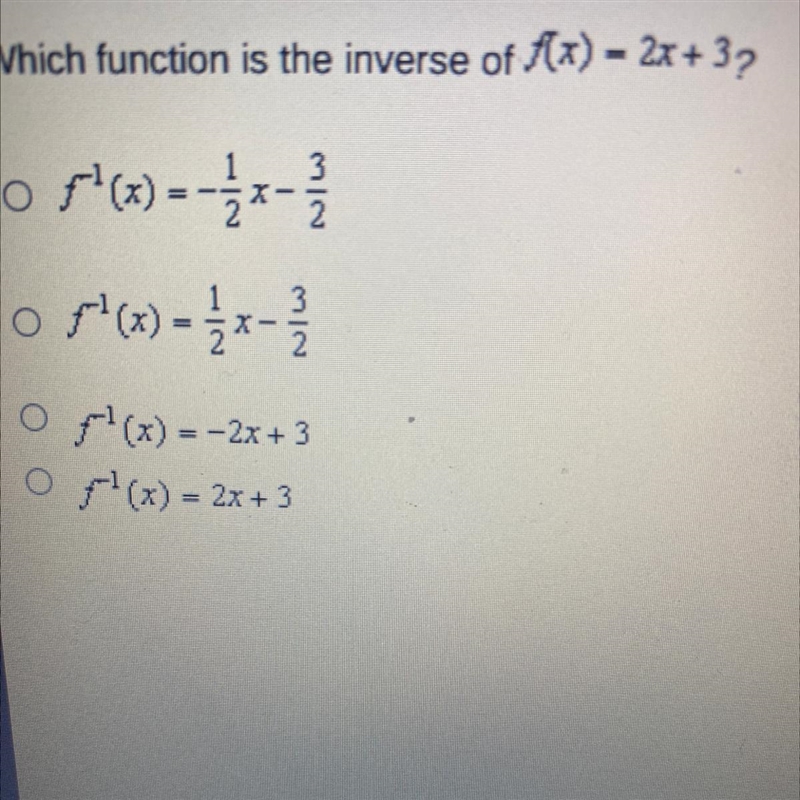 Which function is the inverse of ſx) - 2x+ 3?-example-1