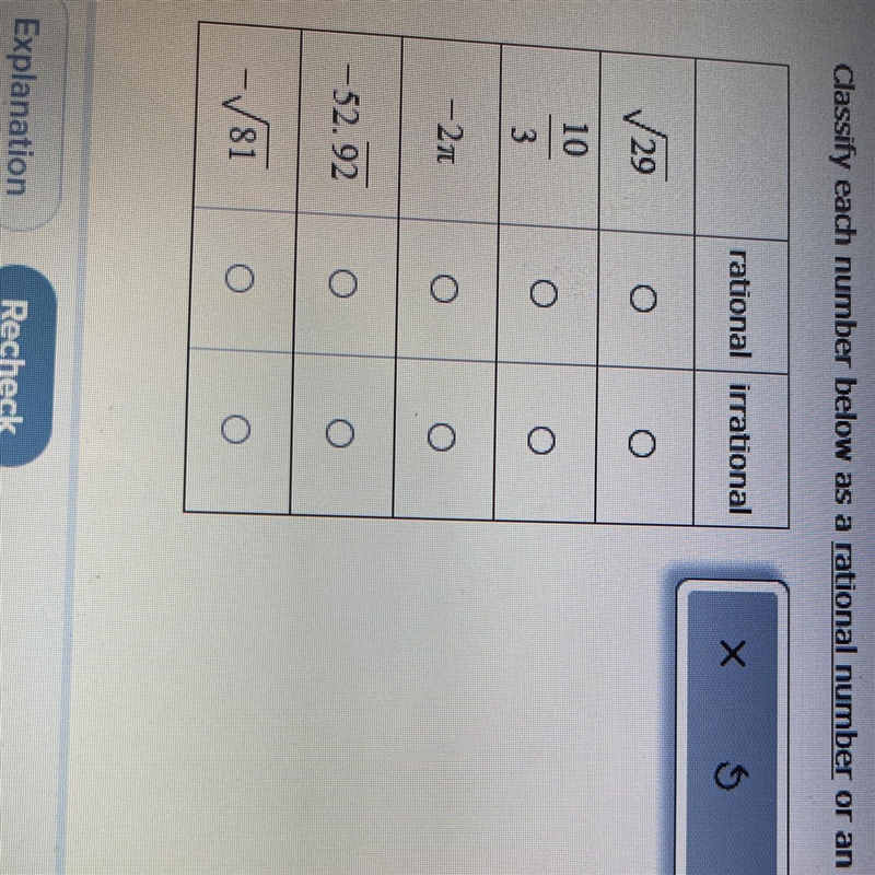 Classify each number below as a rational number or an irrational number.-example-1