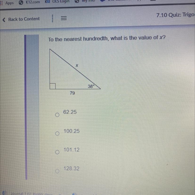 To the nearest hundredth what is the value of x?-example-1