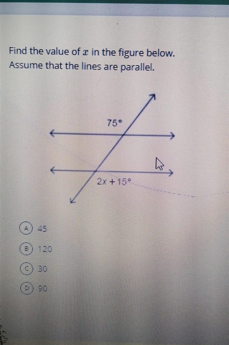 Find the value of n in the figure below. Assume that the lines are parallel. What-example-1