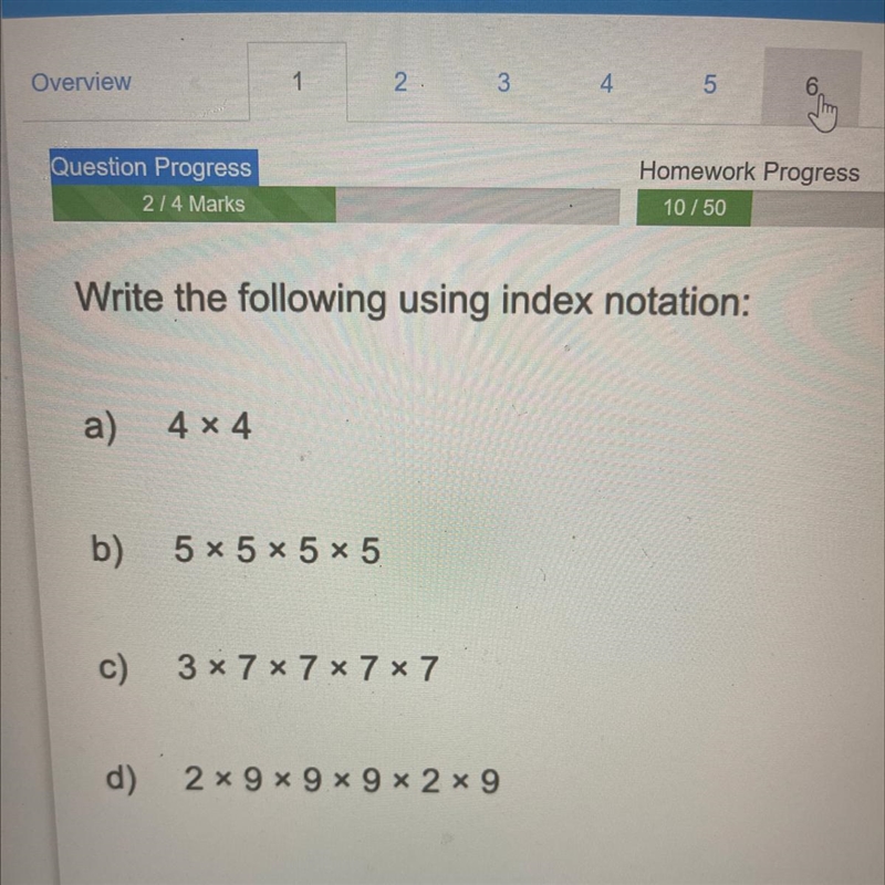 Write the following using index notation: Please complete the last two-example-1