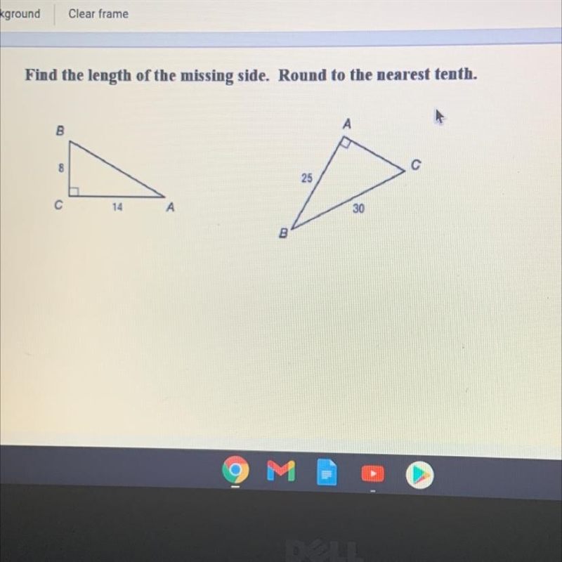 Find the length of the missing side. Round to the nearest tenth. please help!!-example-1