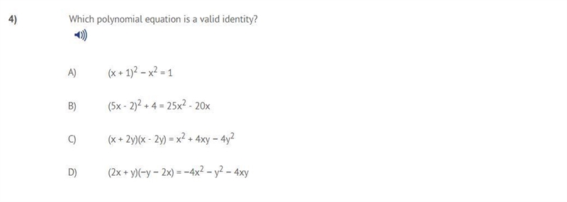 Which polynomial equation is a valid identity?-example-1