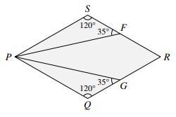 The diagram shows a kite PGRF inside rhombus PQRS. Angle PGQ =35, angle PFS=35, angle-example-1