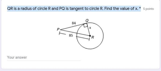 QR is a radius of circle R and PQ is tangent to circle R. Find the value of x.-example-1